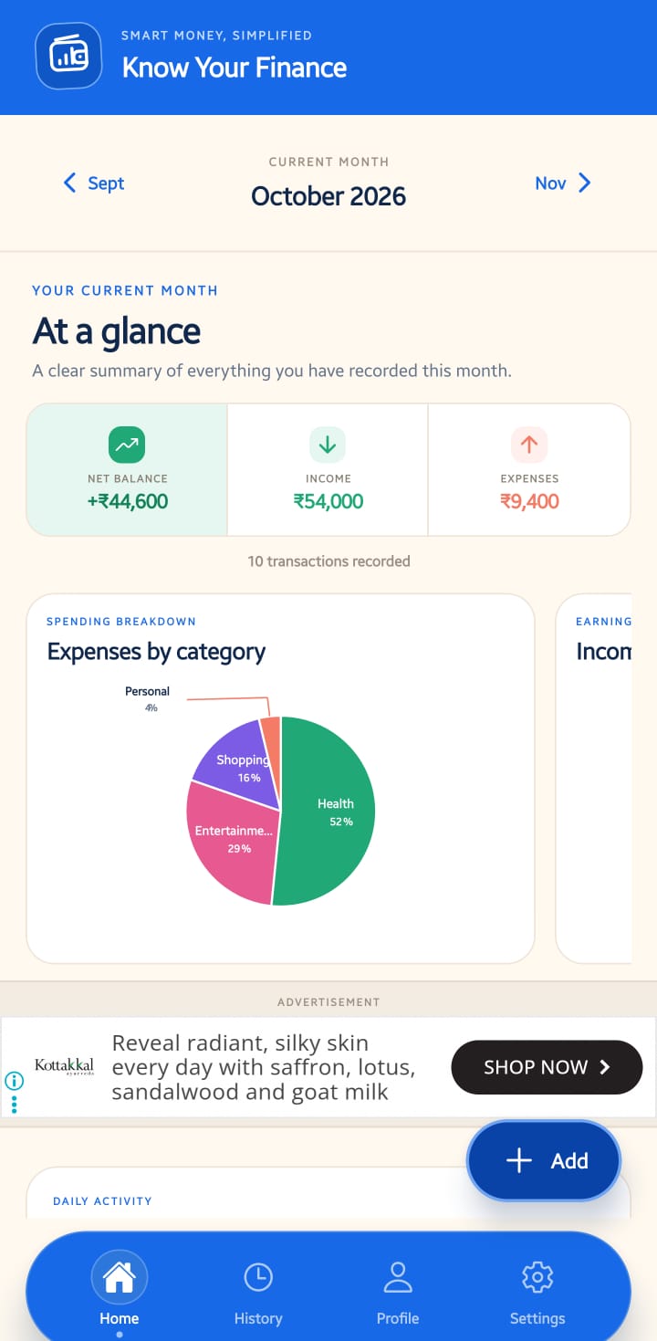 KnowYourFinance Web And App app screens, screenshot 4 of 9